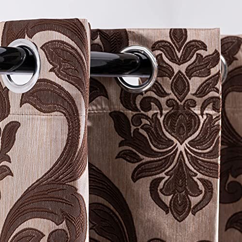 NAPEARL Damask Curtains-Fancy Jacquard Semi-Blackout Brown Curtain Drapes for legant & Private Living Room & Bedroom, Luxury Curtains 96 Inches Length (2 Panels, Each 52 x 96 Inches) - Image 5
