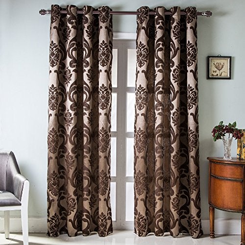 NAPEARL Damask Curtains-Fancy Jacquard Semi-Blackout Brown Curtain Drapes for legant & Private Living Room & Bedroom, Luxury Curtains 96 Inches Length (2 Panels, Each 52 x 96 Inches) - Image 2