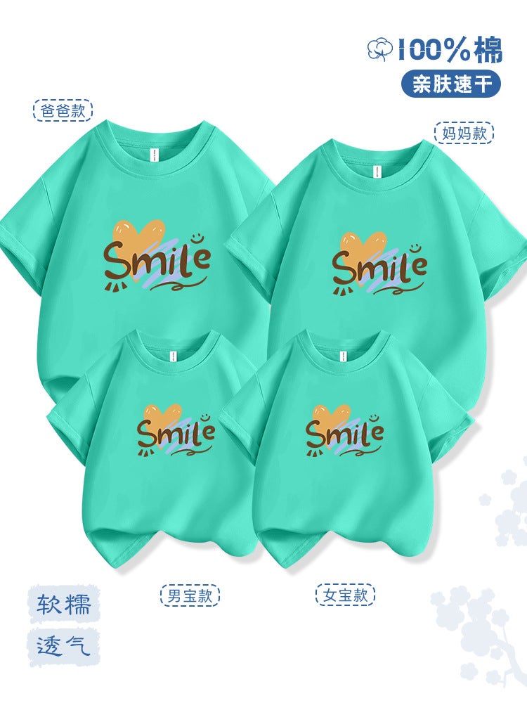 Summer Family Wear Pure Cotton Short-Sleeved Family Of Three And Four High-End Street T-Shirt - Image 2