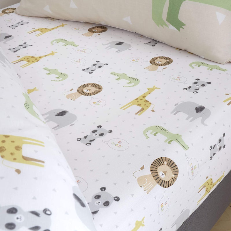Catherine Lansfield Kids Roarsome Animals Easy Care Single Fitted Sheet Natural