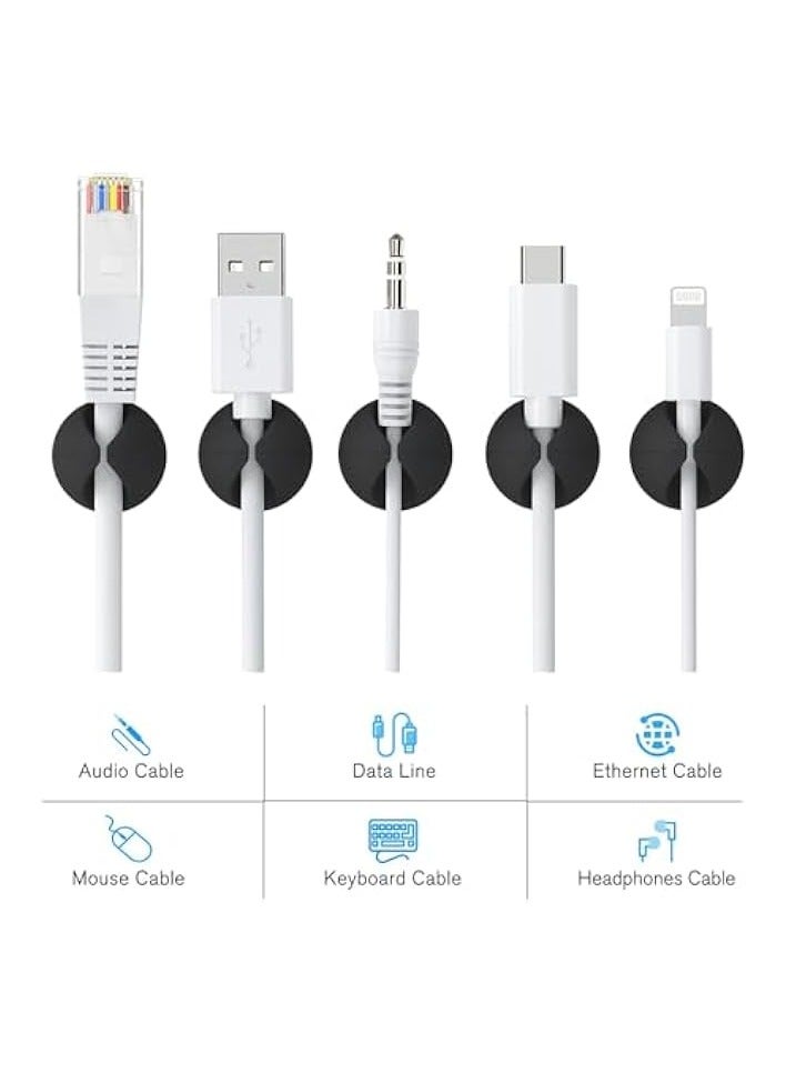 بروماس مشابك كابلات بروماس - 12 قطعة منظم سلك لاصق للمكتب، المنزل، المكتب، السيارة - مشابك حامل الأسلاك لإدارة الشاحن - حل حجرة منضدة سوداء - Image 5