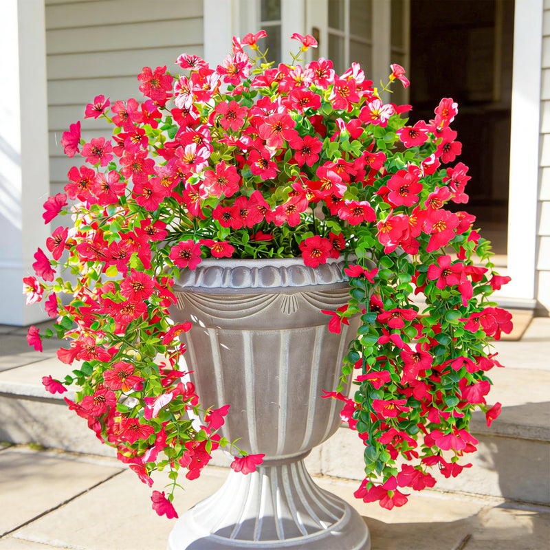 HyeFlora Artificial Flowers for Outdoors Fake Hanging Decoration, 2Pcs Hotpink Spring Decor, Realistic Plants, UV & Fading Resistant Silk Flower for Porch Patio Balcony Planter Yard - Image 1