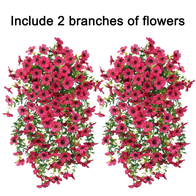 HyeFlora Artificial Flowers for Outdoors Fake Hanging Decoration, 2Pcs Hotpink Spring Decor, Realistic Plants, UV & Fading Resistant Silk Flower for Porch Patio Balcony Planter Yard - Image 2