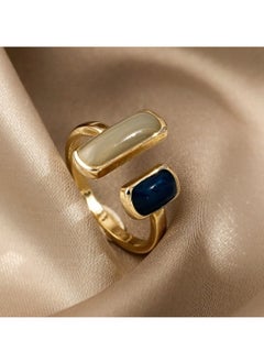 Generic Gold‑Tone Dual Stone Open Ring with White and Navy Resin Bars, Perfect for Weddings, Eid, Office, Casual & Evening Dates  - Image 1