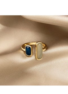 Generic Gold‑Tone Dual Stone Open Ring with White and Navy Resin Bars, Perfect for Weddings, Eid, Office, Casual & Evening Dates  - Image 3