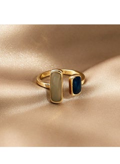 Generic Gold‑Tone Dual Stone Open Ring with White and Navy Resin Bars, Perfect for Weddings, Eid, Office, Casual & Evening Dates  - Image 4