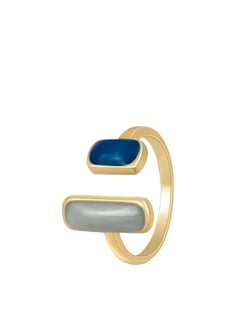Generic Gold‑Tone Dual Stone Open Ring with White and Navy Resin Bars, Perfect for Weddings, Eid, Office, Casual & Evening Dates  - Image 5