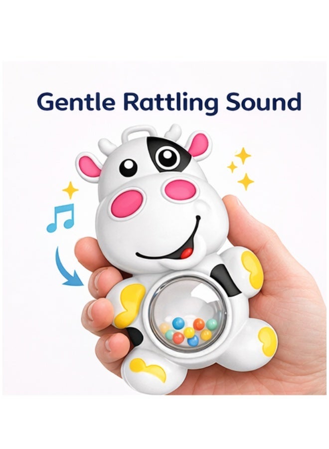 DAT Baby Rattle Cow Toy with Colorful Beads, Gentle Rattling Sound, BPA & Phthalate Free, Boiling Water Safe, 6 cm, White/Black/Yellow, for Infants - Image 3