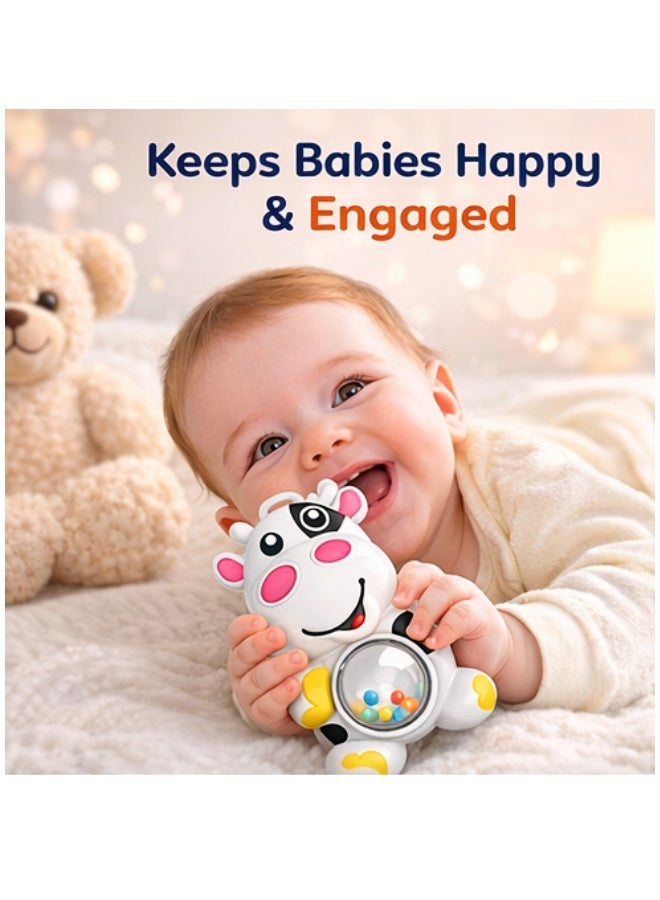 DAT Baby Rattle Cow Toy with Colorful Beads, Gentle Rattling Sound, BPA & Phthalate Free, Boiling Water Safe, 6 cm, White/Black/Yellow, for Infants - Image 4