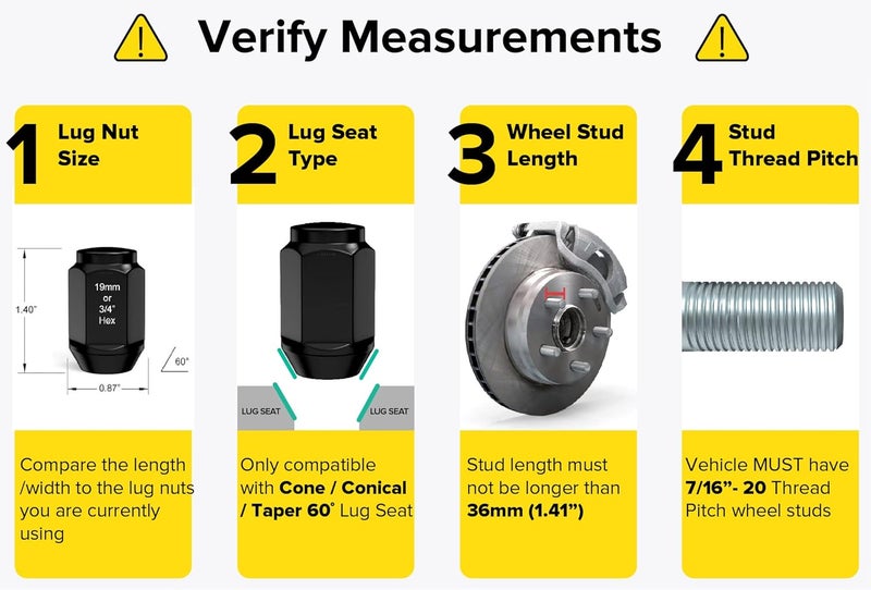 StanceMagic 24pc Black Bulge Lug Nuts - 7/16"-20 Thread Size - Conical Cone Taper Acorn Seat Closed End - 1.4" Length - Image 3