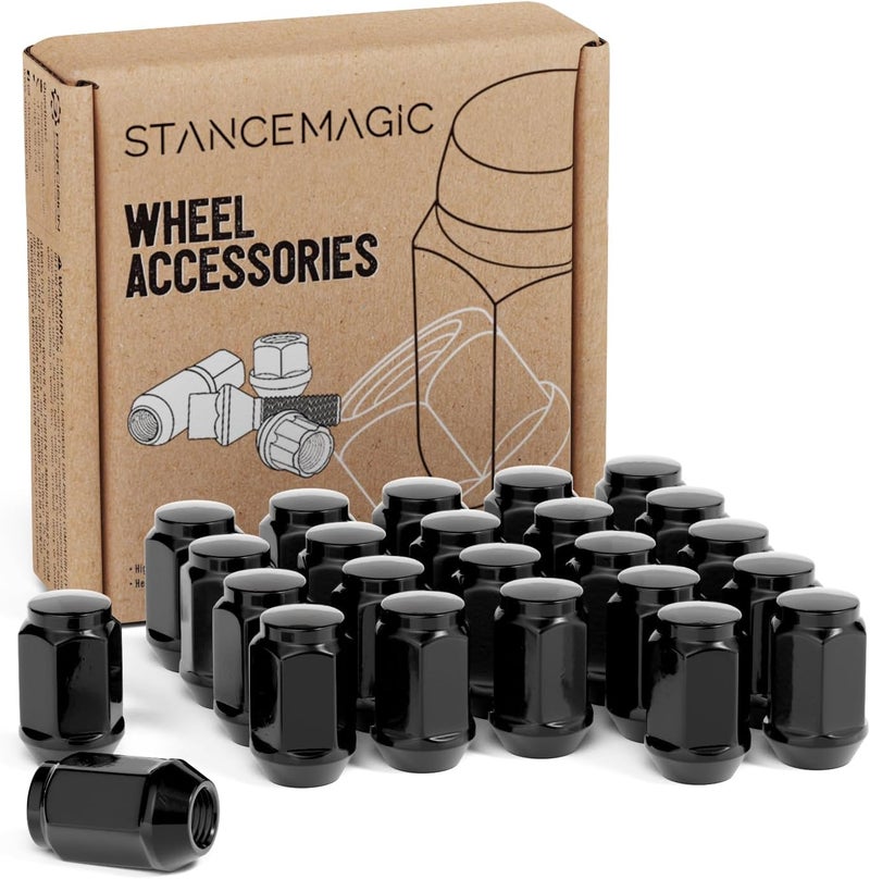 StanceMagic 24pc Black Bulge Lug Nuts - 7/16"-20 Thread Size - Conical Cone Taper Acorn Seat Closed End - 1.4" Length - Image 1