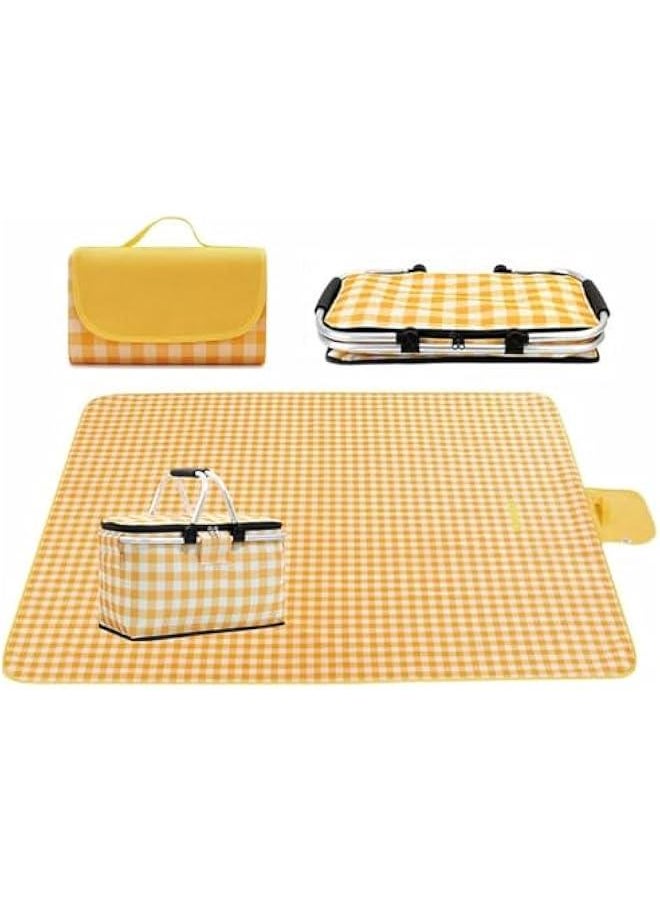 HOOKOR 2M*2M Large Size Picnic Mat and Basket,Beach and Desert Mat,Foldable Cooler Bag and Picnic Blanket, Waterproof and Sandproof Camping Mat  - Image 1