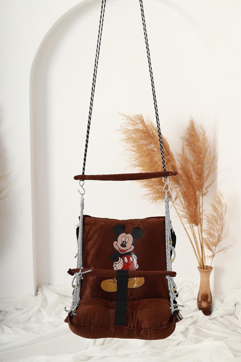 JULJULIA أرجوحة أطفال معلقة كرسي يويالا جولا للبالغين والأطفال داخلية وخارجية شرفة متينة من القطن داخل/خارج جولا للشرفة - بني (عبوة من 1) - Image 2