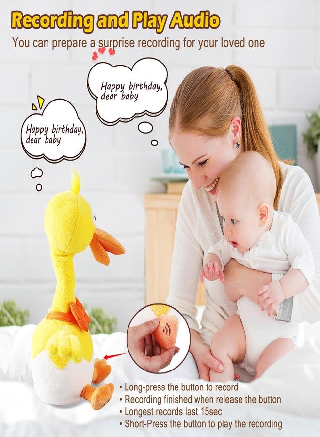 HCdoujoy بطة راقصة ناطقة على شكل قشر بيضة، مقاس 13 بوصة، تردد ما تقوله وتقلّد ما تقوله، لعبة قطيفة للأطفال الصغار، أغاني موسيقية، تغني وتتكلم وتضيء وتتحرك، هدايا مضيئة ومضحكة للأطفال الصغار - Image 4