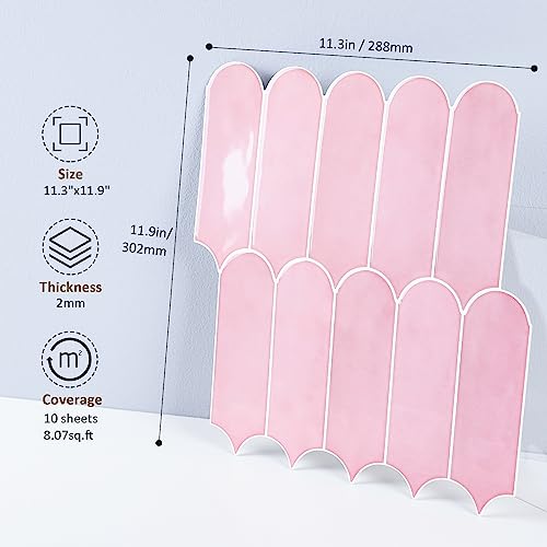 Homeart Pink Peel and Stick Backsplash, Self Adhesive Feather Wall Tiles Renter Friendly Stick on Backsplash for Kitchen Bathroom Laundry (10 Sheets) - Image 2