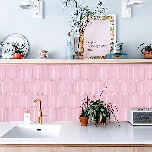 Homeart Pink Peel and Stick Backsplash, Self Adhesive Feather Wall Tiles Renter Friendly Stick on Backsplash for Kitchen Bathroom Laundry (10 Sheets) - Image 4