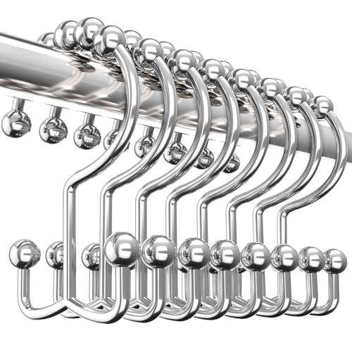 Utopia Bedding Double Glide Roller Set of 12 Shower Curtain Hooks, Double Sided Rings, Rust Proof Shower Curtain Rings, Nickel - Image 1