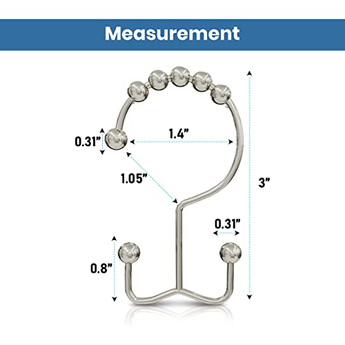 Utopia Bedding Double Glide Roller Set of 12 Shower Curtain Hooks, Double Sided Rings, Rust Proof Shower Curtain Rings, Nickel - Image 2