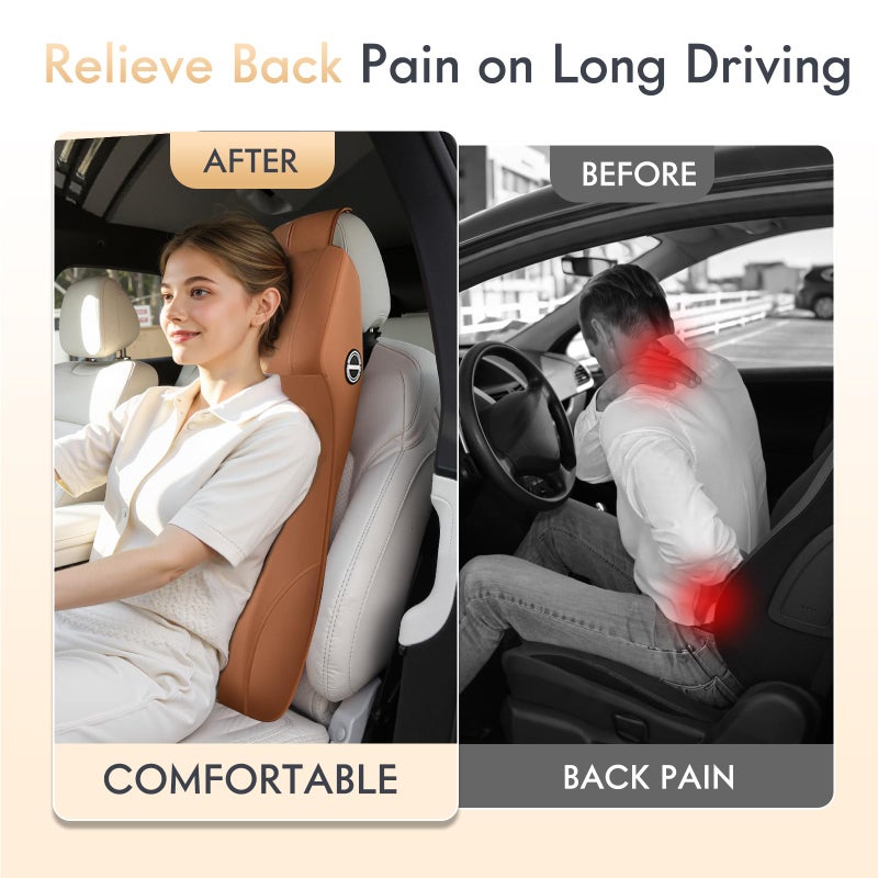 FLORICH Car Seat Lumbar Support with Headrest Pillow Memory Foam Car Lumbar Pillow Back Support Cushion 2-in-1 Ergonomic Back Rest Pillow & Car Neck Pillow for Driving Tailbone Pain Relief, Brown - Image 5