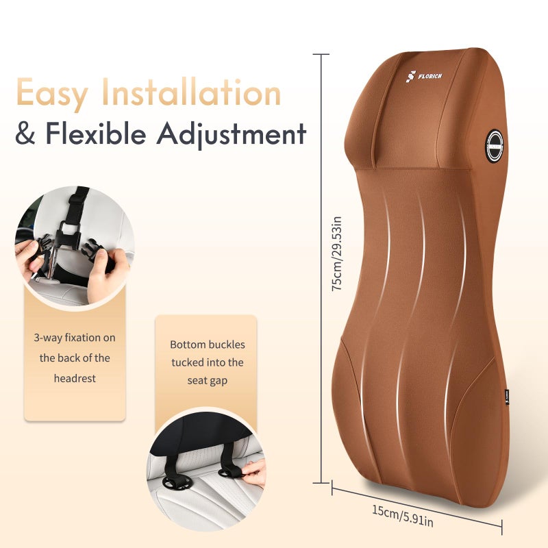 FLORICH Car Seat Lumbar Support with Headrest Pillow Memory Foam Car Lumbar Pillow Back Support Cushion 2-in-1 Ergonomic Back Rest Pillow & Car Neck Pillow for Driving Tailbone Pain Relief, Brown - Image 4