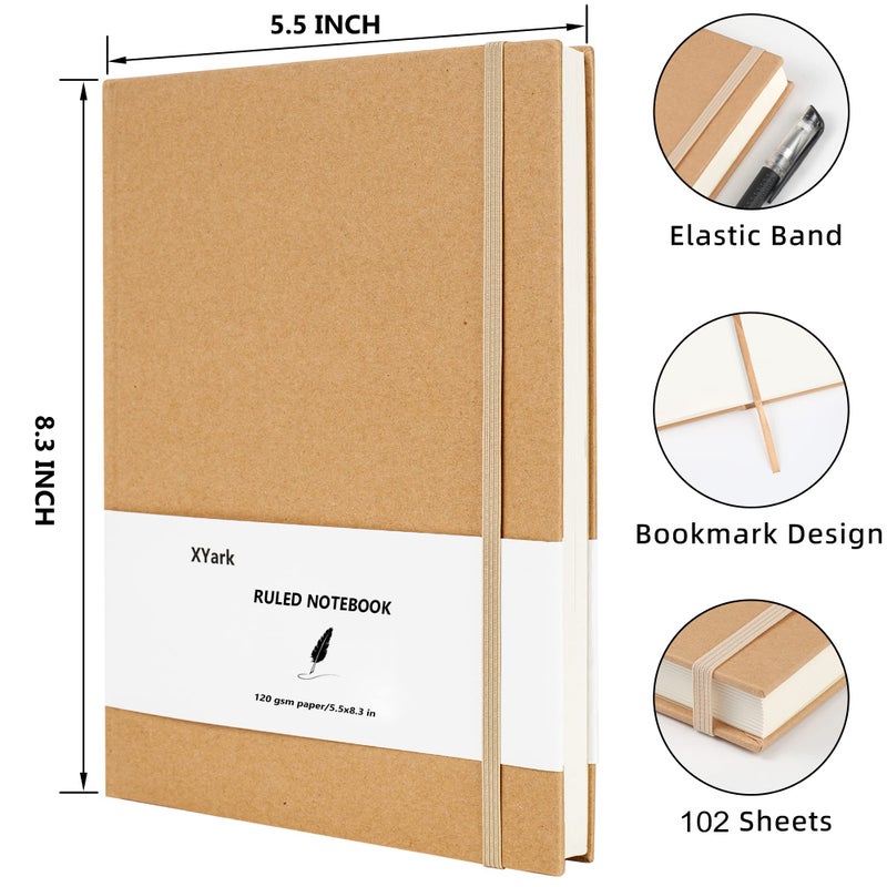 XYark A5 Line Kraft Notebook Journals Bulk, College Ruled Hardcover Writing Subject Composition Notebooks with Lined Paper, 2 Pack, 120GSM, 102 Sheets, 5.5x8.3 inch, Travel Journal Set - Image 5