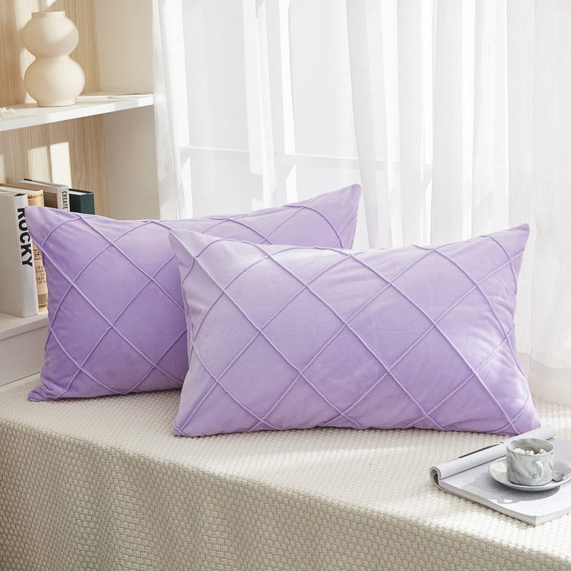 jauxio diamond قرصة مطوية crystal Velvet Plowcases 2 pack pintuck solid pintuck cushion coushion for Home Decor Hidden Shipper Closure (Lilac King)