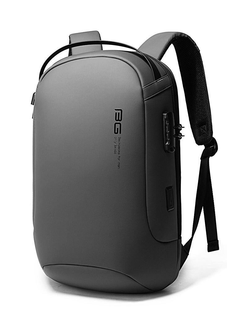 BANGE 7225 Waterproof Unisex Travel Laptop Backpack with USB Charging Black 15.6 inch Grey