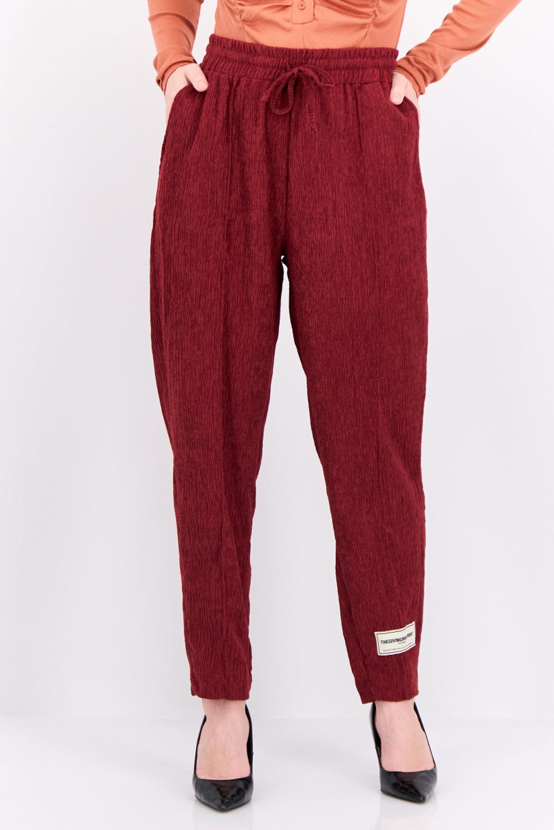 The Giving Movement Women Regular  Fit Textured Palazzo Pants, Maroon - Image 1
