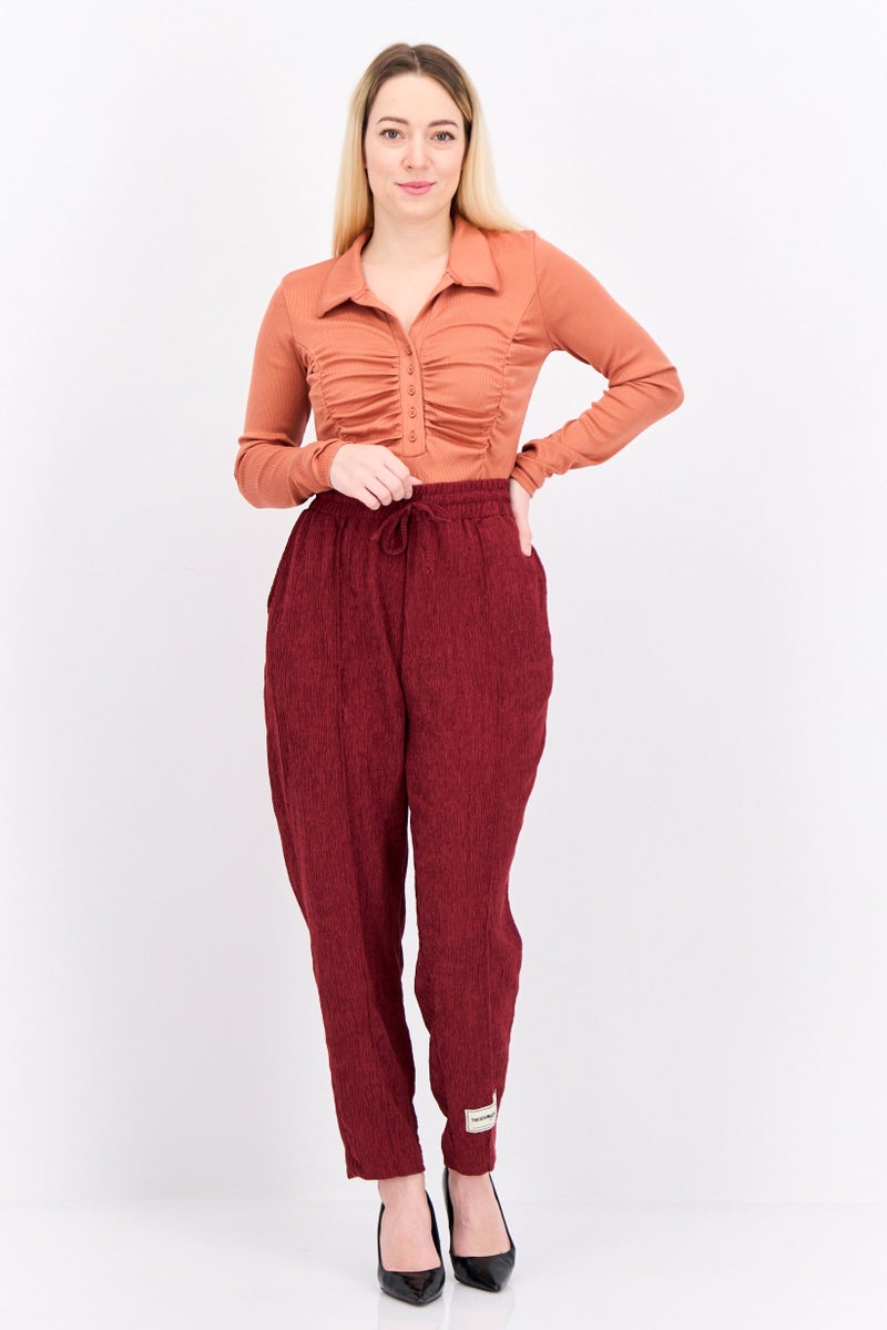 The Giving Movement Women Regular  Fit Textured Palazzo Pants, Maroon - Image 2