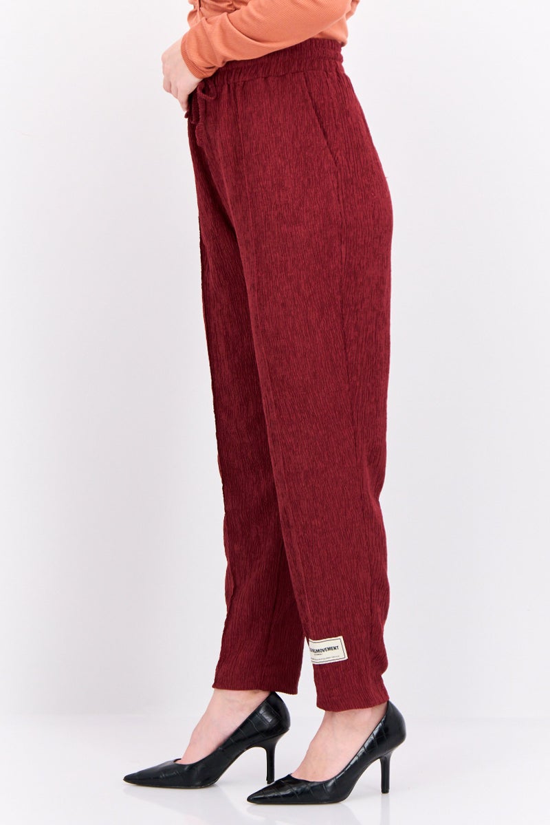 The Giving Movement Women Regular  Fit Textured Palazzo Pants, Maroon - Image 3