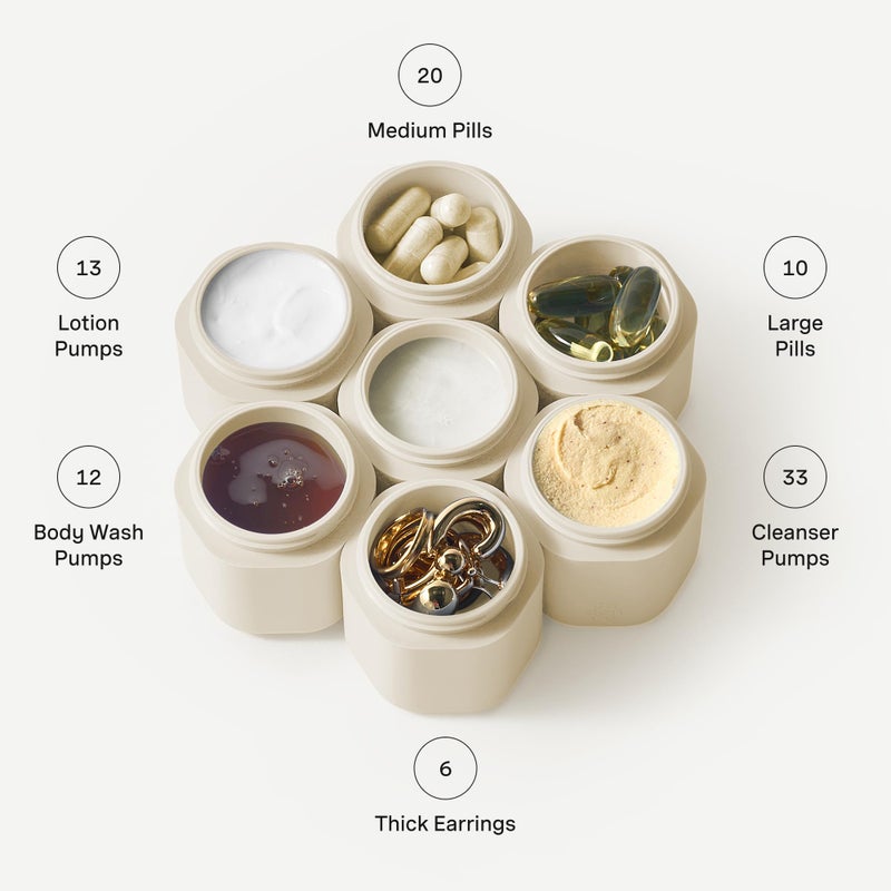 Cadence Travel Containers - Body Care Capsule Set - Magnetic Containers with Lids,Carry On Travel Essentials for Women/Men - 3 Flex Mediums (1.32oz) - Body Wash, Lotion & Sun Icon Labels - Sand - Image 3