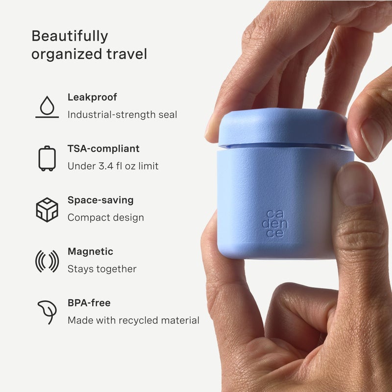 Cadence Travel Containers - Body Care Capsule Set - Magnetic Containers with Lids,Carry On Travel Essentials for Women/Men - 3 Flex Mediums (1.32oz) - Body Wash, Lotion & Sun Icon Labels - Sand - Image 2