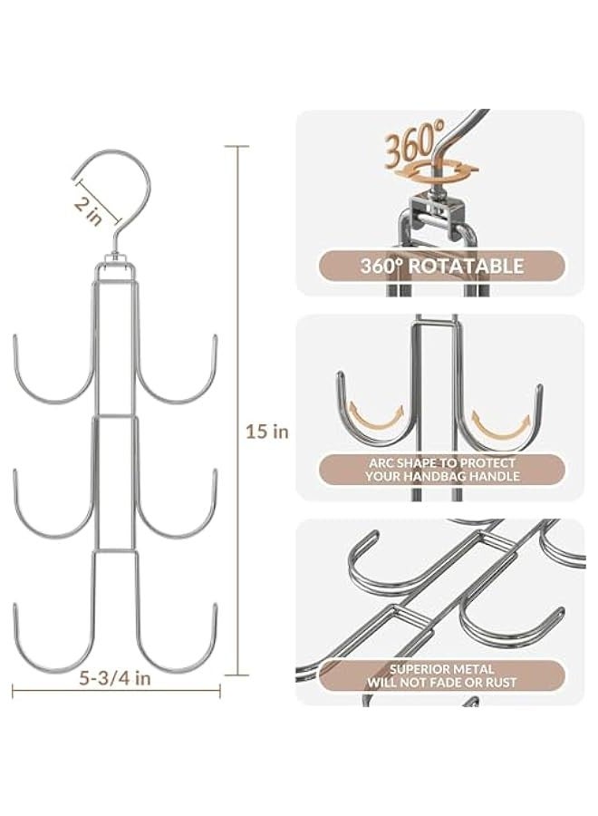 TRASSLE 2Pack Purse Hanger Organizer for Closet,Handbag Hanging Organizer for Closet,Rotatable Purse Rack Space Saving Bag Hangers Closet Storage Hooks for Bags,Hats,Belt,Tie,Scarfs  - Image 2