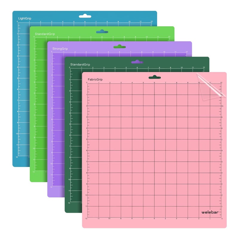 Welebar Cutting Mats for Cricut MakerMaker3Explore 3 Air 2Air 5 Pack12x12 Inch StandardGripLightGripStrongGripFabricGrip Replacement Quilting Cutting Mats for Cricut