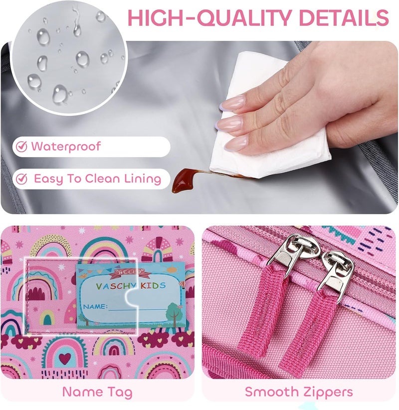 Vaschy Lunch Box Bag for Kids, Reusable Insulated Lunch Box Containers Coolers for Toddler Boys and Girls with Detachable Shoulder Strap for Daycare School Pink Rainbows - Image 5