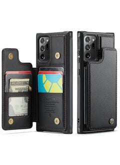 CaseMe Wallet Case for Samsung Galaxy Note 20 Ultra, Premium Handmade Durable PU Leather Slim Shockproof Case with [Double Magnetic Clasp] [Card Holder] [Kickstand] [RFID Blocking] (Black)  - Image 2