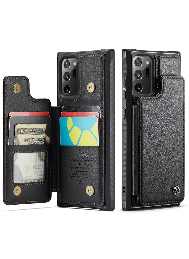 CaseMe Wallet Case for Samsung Galaxy Note 20 Ultra, Premium Handmade Durable PU Leather Slim Shockproof Case with [Double Magnetic Clasp] [Card Holder] [Kickstand] [RFID Blocking] (Black)  - Image 2