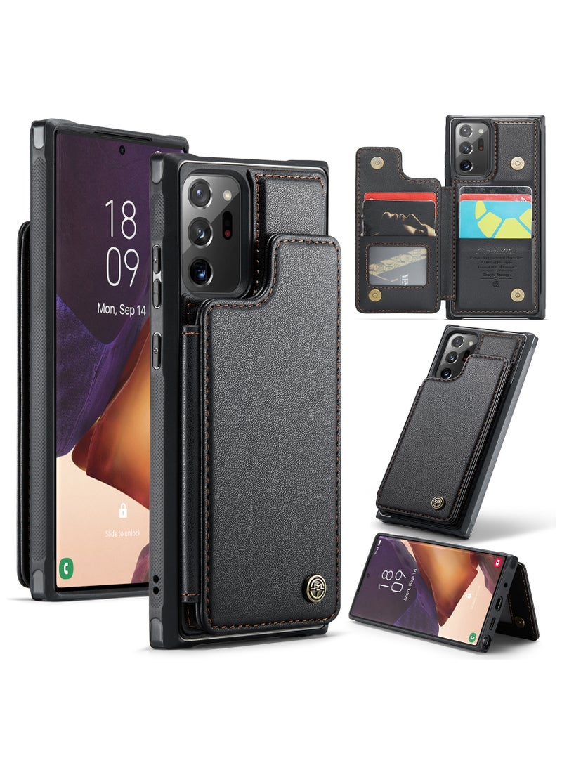 CaseMe Wallet Case for Samsung Galaxy Note 20 Ultra, Premium Handmade Durable PU Leather Slim Shockproof Case with [Double Magnetic Clasp] [Card Holder] [Kickstand] [RFID Blocking] (Black)  - Image 1