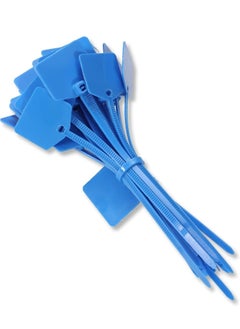 4 Inch Nylon Cable Ties, Write-On, Self-Locking, Waterproof, Blue, 100-Pack for Wire Marking and Shipping Tags