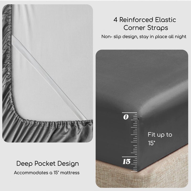 MR&HM Satin Bed Sheets, Twin Size Sheets Set, 3 Pcs Silky Bedding Set with 15 Inches Deep Pocket for Mattress (Twin, Dark Grey) - Image 5