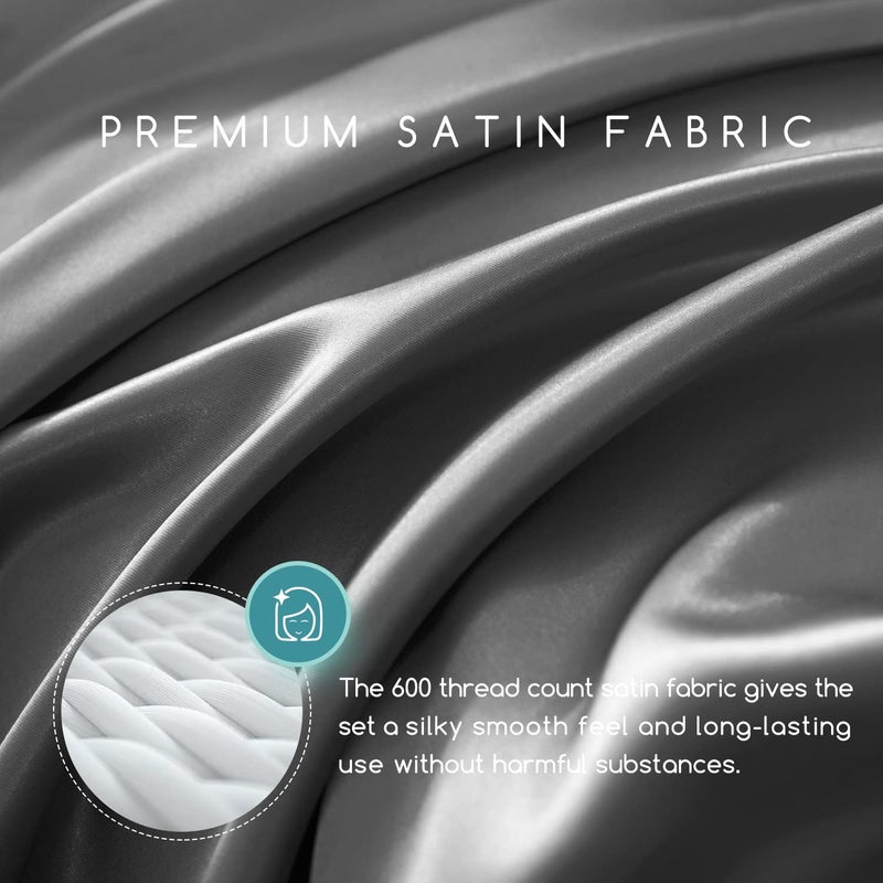 MR&HM Satin Bed Sheets, Twin Size Sheets Set, 3 Pcs Silky Bedding Set with 15 Inches Deep Pocket for Mattress (Twin, Dark Grey) - Image 3