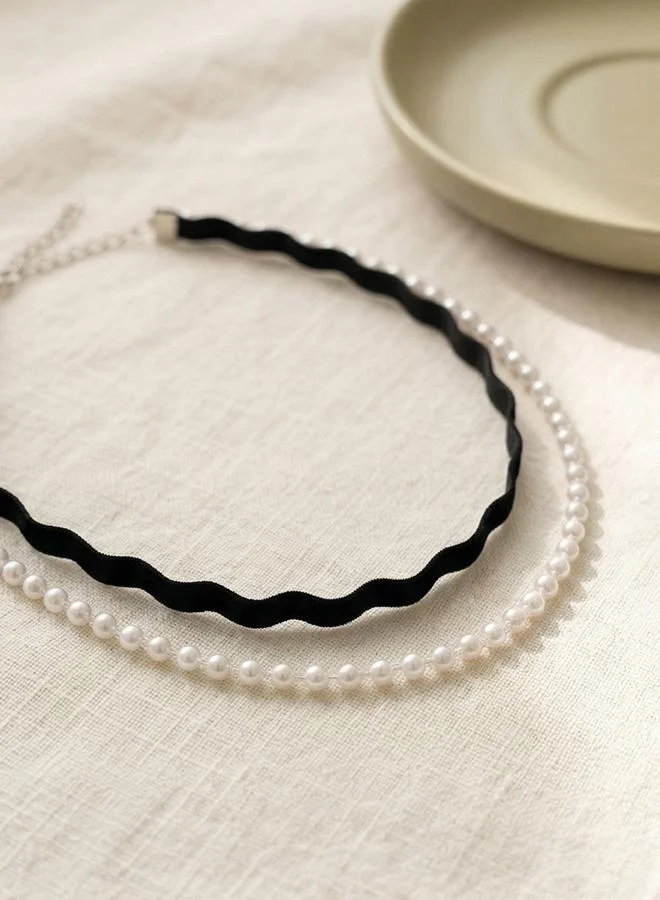 تايك تو Faux Pearl and Lace Choker Necklace