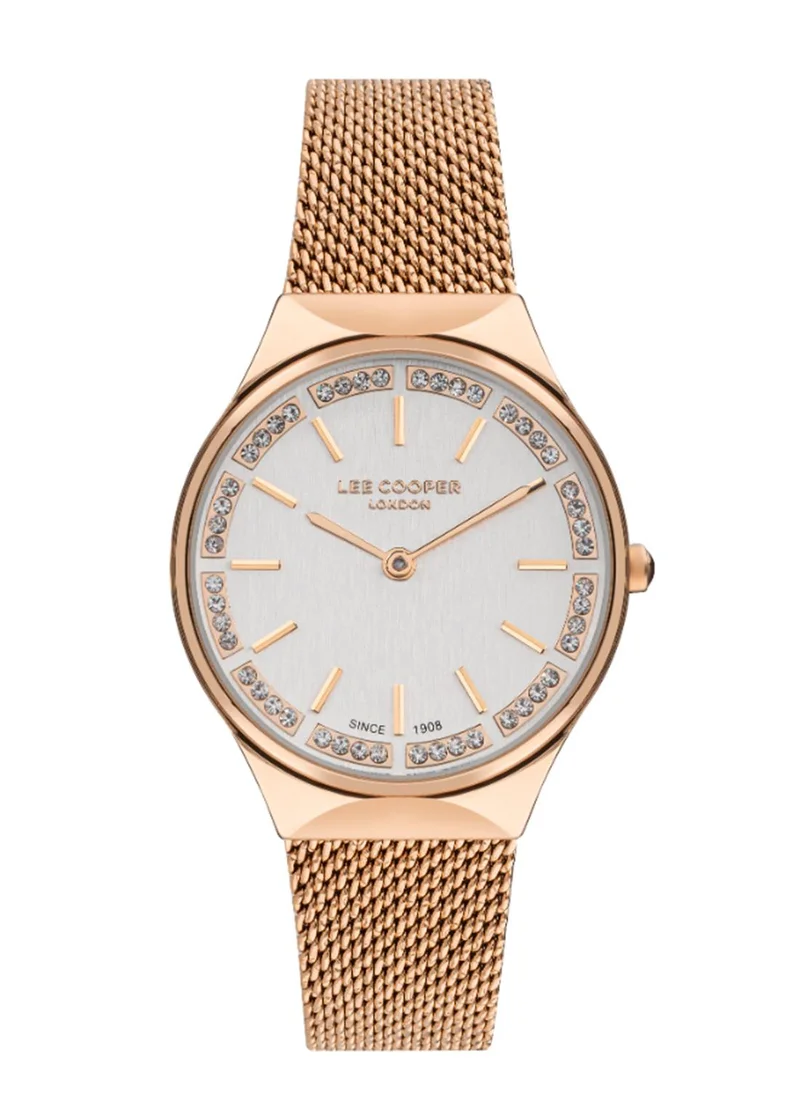 Lee Cooper Lee Cooper Women's Y120F1 Movement Watch, Analog Display and Mesh Strap - LC07862.430, Rose Gold