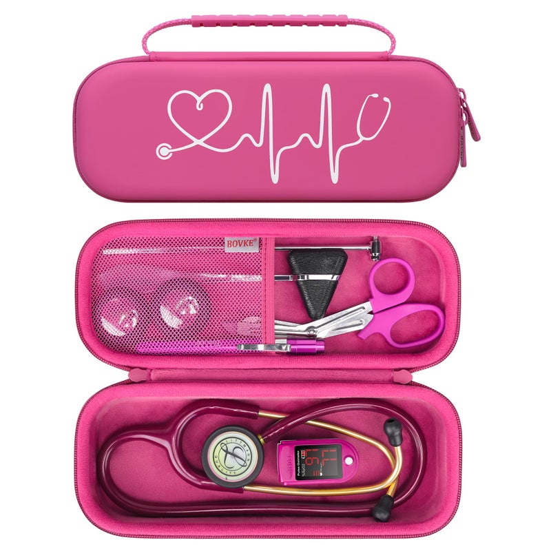 BOVKE Travel Stethoscope Case for 3M Littmann Classic III, Lightweight II S.E, MDF Acoustica Lightweight Stethoscopes, Mesh Pocket for Pen Lights, Medical Scissors and Nurse Accessories, Raspberry - Image 1