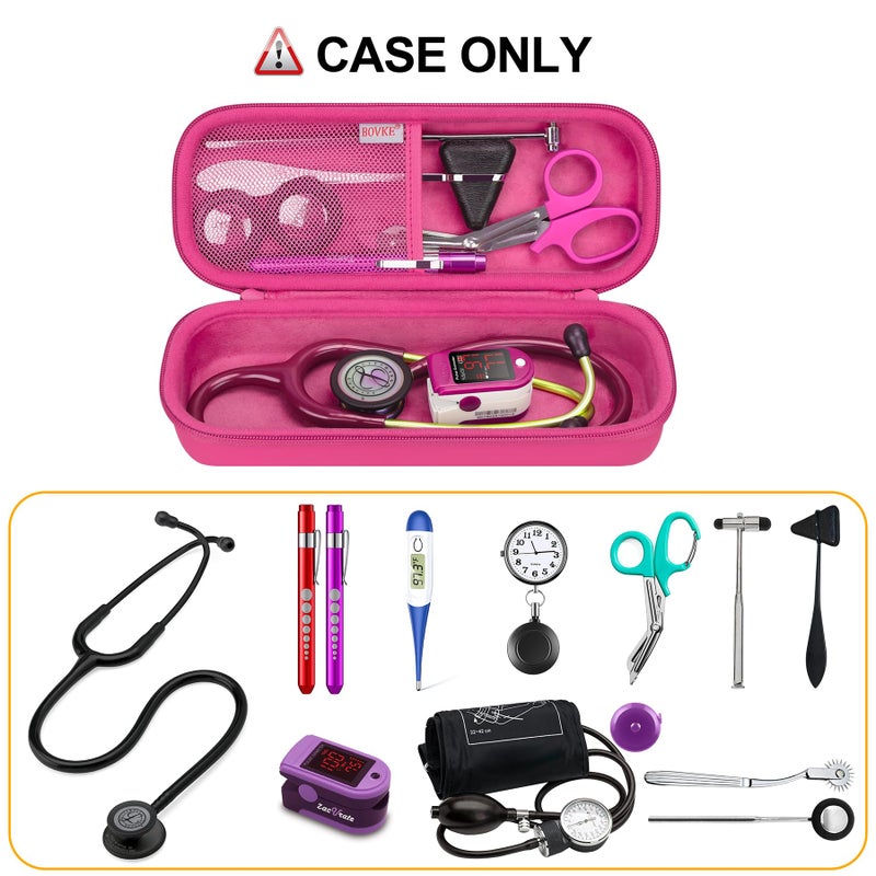 BOVKE Travel Stethoscope Case for 3M Littmann Classic III, Lightweight II S.E, MDF Acoustica Lightweight Stethoscopes, Mesh Pocket for Pen Lights, Medical Scissors and Nurse Accessories, Raspberry - Image 2