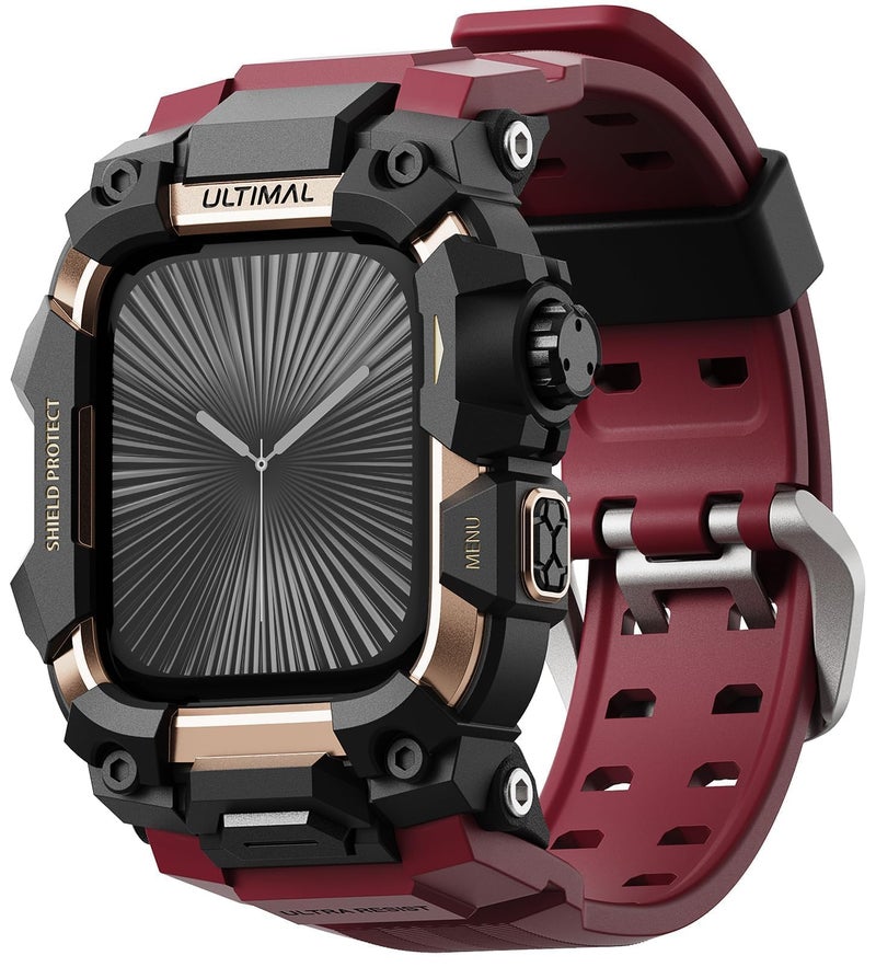 ULTIMAL Rugged Case with Band for Apple Watch 46mmCompatible with Apple Watch Series 1110 Military Grade Shockproof Bumper Cover for iWatch Tactical Band Men 46mmRed - Image 2