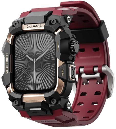 ULTIMAL Rugged Case with Band for Apple Watch 46mmCompatible with Apple Watch Series 1110 Military Grade Shockproof Bumper Cover for iWatch Tactical Band Men 46mmRed - Image 1