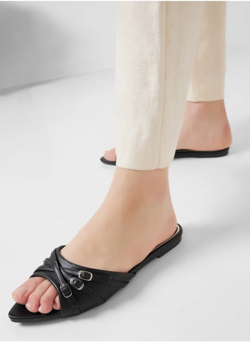 ELLA Pointed Flat Sandal With Buckle Detail
