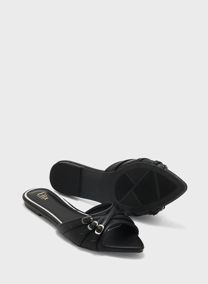 ELLA Pointed Flat Sandal With Buckle Detail