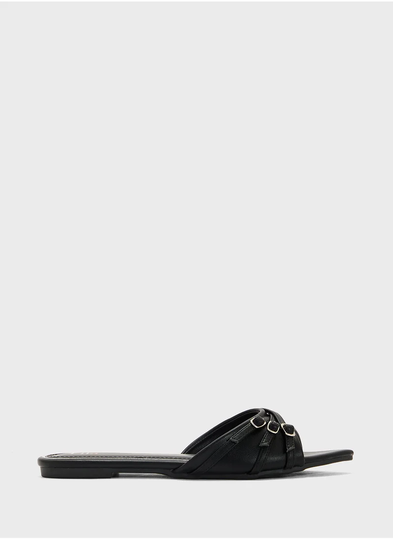 ELLA Pointed Flat Sandal With Buckle Detail
